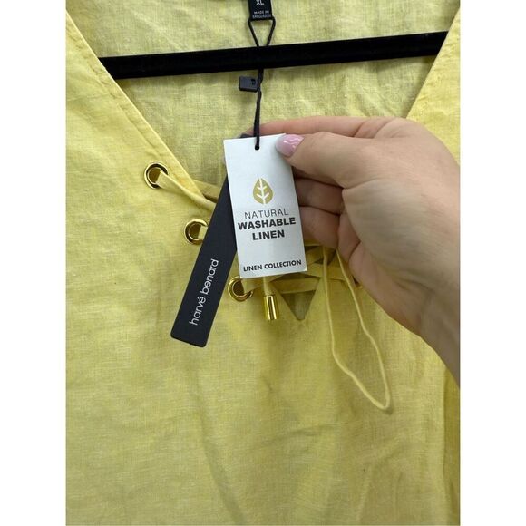 NWT Harvé Benard Womens Yellow Lace Up Natural Washable Linen Tank Top Size XL - Picture 4 of 7
